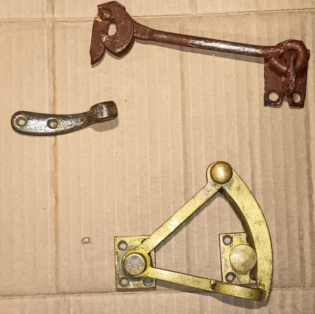 Antique Original Gate hook & eye + 2 piece Brass Latch Primitive Hardware VGUC