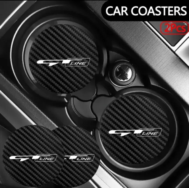 2 Pcs Carbon Fibre Coasters Anti Slip For Kia GT LINE Sportage Ceed Picanto Rio