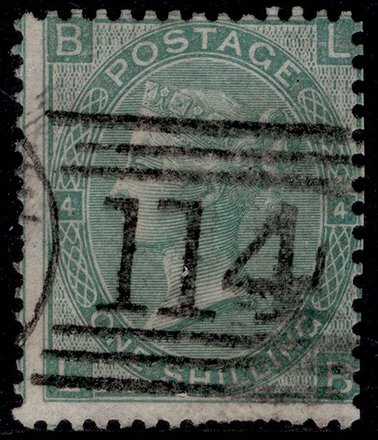 GB QV SG101, 1s green plate 4 WMK EMBLEMS, USED. Cat £275. LB