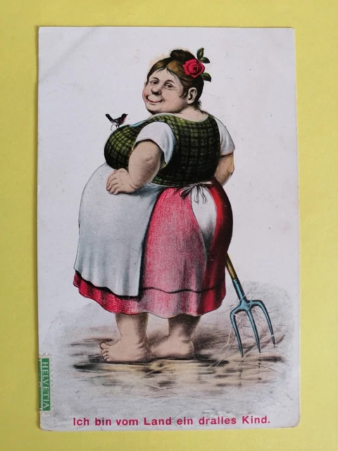 cpa CARICATURE Cachet INTERLAKEN GERMANY Ich bin vom Land ein dralles