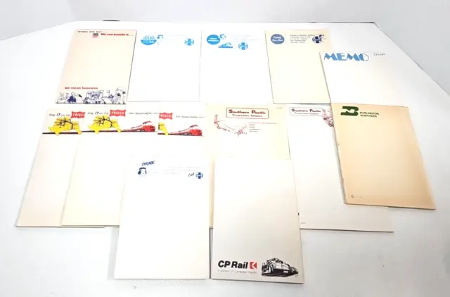 Vintage Railroad Stationary Notepad Lot x 13 UP, ATSF, BN, GRAND TRUNK RAILROADS