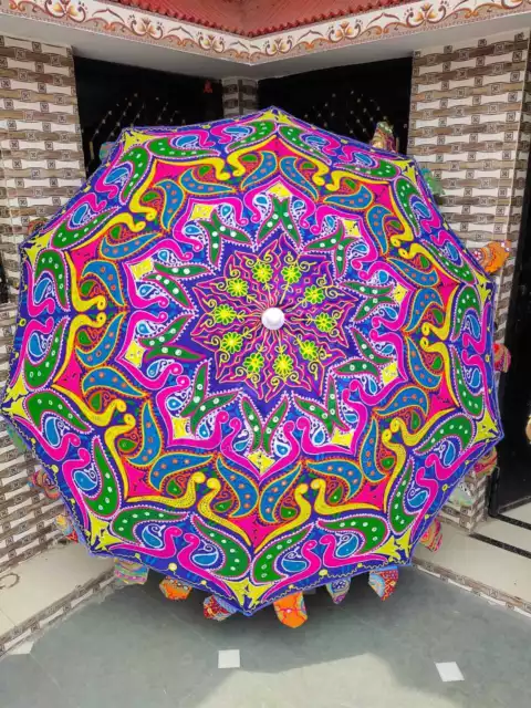 Indian Garden Parasol - Outdoor Beach Patio Umbrella with Height Adjustable Pole