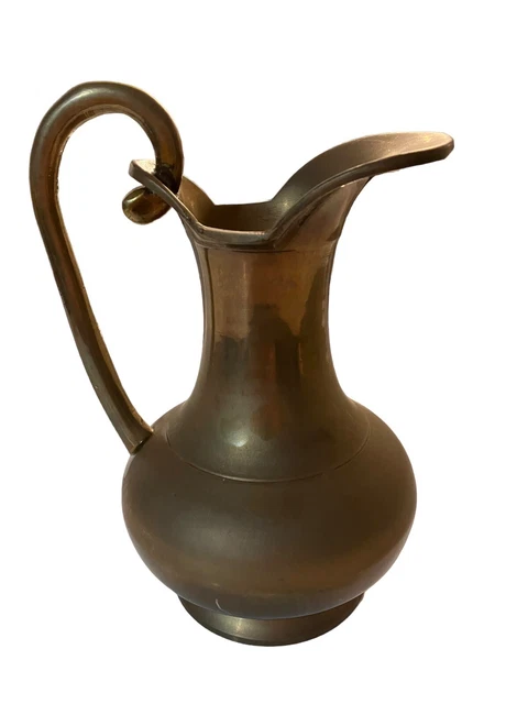 VINTAGE SOLID BRASS PITCHER WITH HANDLE MADE IN INDIA 8" Jug Vase PATINA Boho