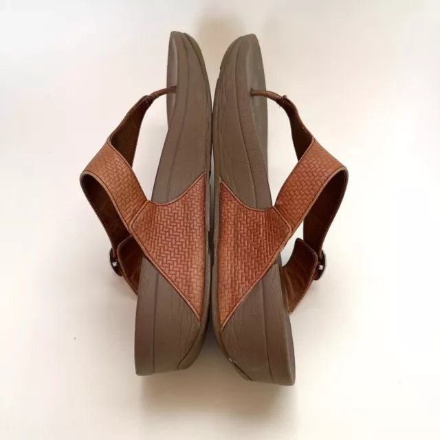 FitFlop Womens Size 8 Brown Leather The Skinny Thong Buckle Wedge Slide Sandals 9
