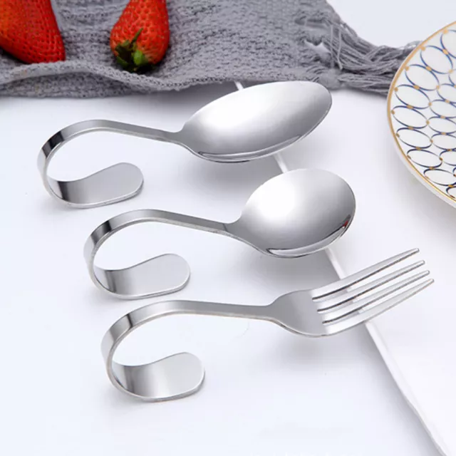3pc Canape Serving Spoons Fork Curved Handle Stainless Steel-ET