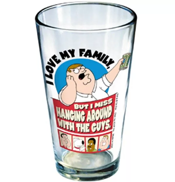 Family Guy Peter Hanging Around w/ The Guys Pint Glass NEW UNUSED