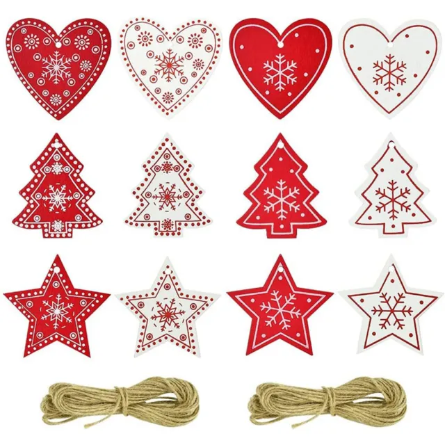 24Pcs Wooden Christmas Tree Decorations Star Heart Hanging Ornament Family Party