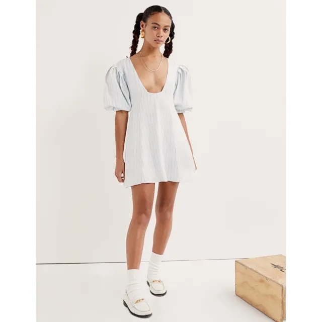 Vestido For Love & Lemons Leslie Mini para mujer mediano cuello en V profundo forrado mangas hinchadas