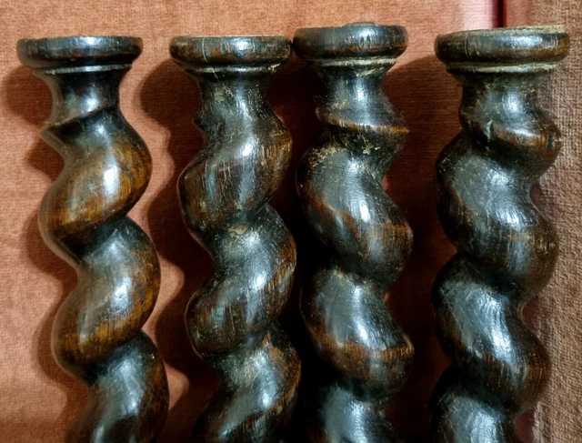4 Barley twist turned spindle Column Antique french oak architectural salvage 10 8
