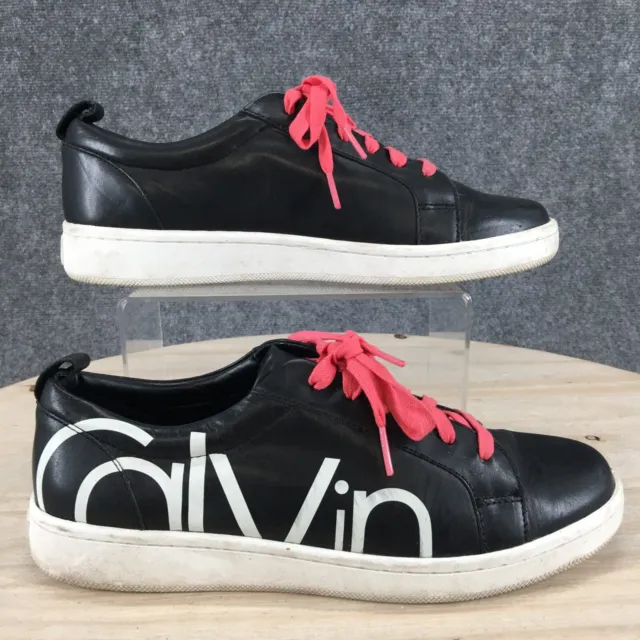 Calvin Klein Shoes Womens 10 Danya Sneakers 34E4835 Black Leather Lace Up Flats