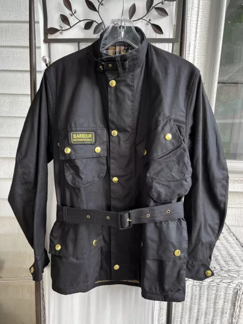 NWT NEW Barbour International Black Waxed Cotton Jacket Size 34 Small