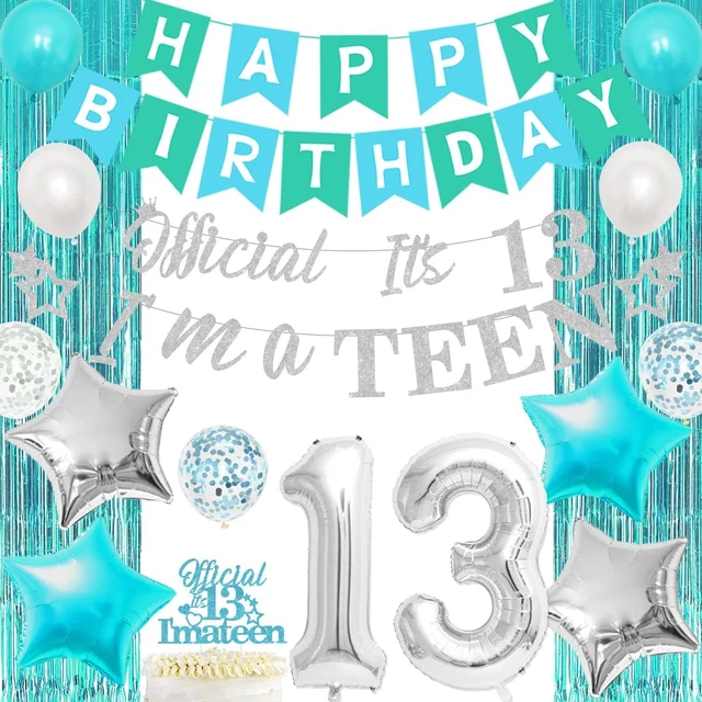 13 ° compleanno decorazione per ragazze verde acqua con striscione ufficiale è 13 I'm a TEEN