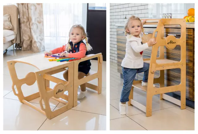 Torre de cocina 2 en 1 muebles para niños pequeños, muebles Montessori, ayudante de cocina 3