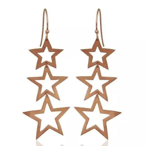 18K Rose Gold Plated 925 Sterling Silver Star Design Dangle Earrings Jewelry