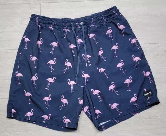 Hurley Men's L Flamingo Board Shorts Swim Trunks Navy