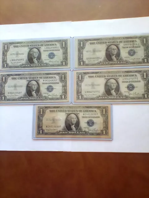 Lot Of 5 Series 1935 $1 Dollar Silver Certificate Without In God We Trust/Errors