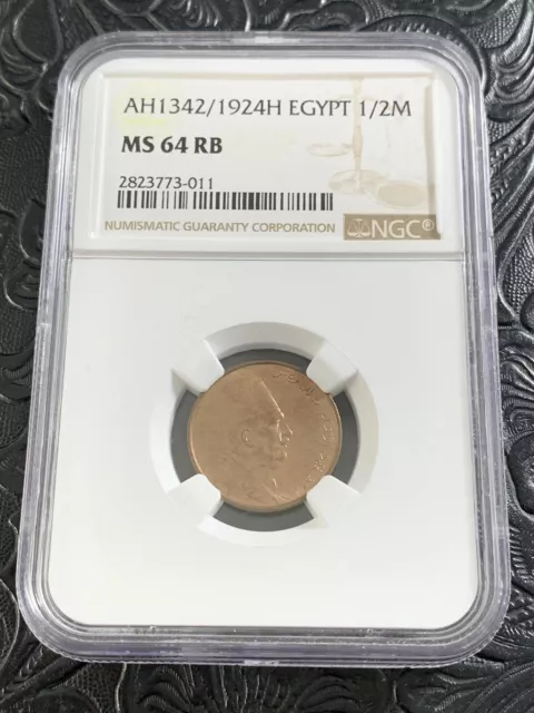 Egypt, 1924H Bronze 1/2 Millieme. King Fouad. Ngc Ms 64 Rb 🔥Sale🔥