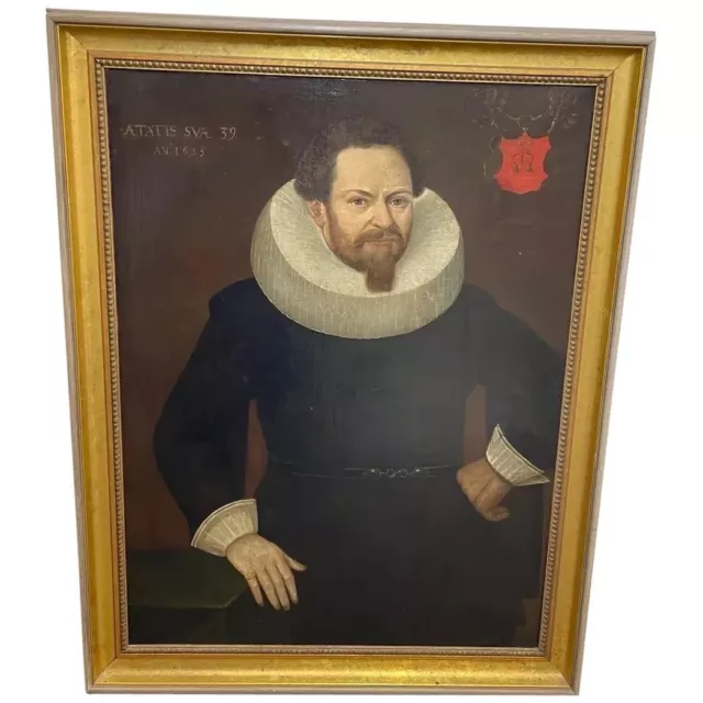 Large Early 17th Century Oil Painting Portrait Dutch Golden Age Merchant