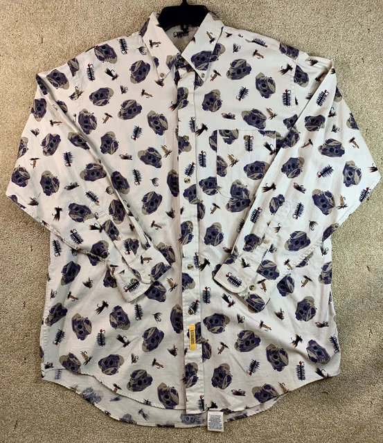BD Baggies Shirt Mens Ivory Long Sleeve Button Up Fly Fishing Shirt Mens Large