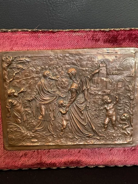 Antike Bronze / Kupfer Plakette ~ Putten ~ sehr interessantes Motiv ~ 19. Jhd