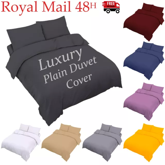 Plain Duvet Quilt Cover with Pillow Case Bedding Set Single Double King All Size