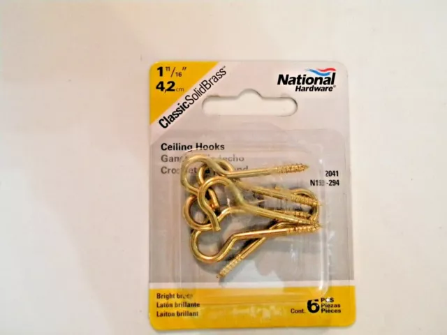 Stanley National Hardware N192-294 Brass V2041 Size #12 Ceiling Hook 1-11/16 in.