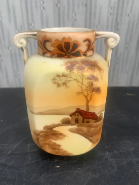 Vintage NIPPON WARE Vase - handbemaltes Ferienhaus von River Scene