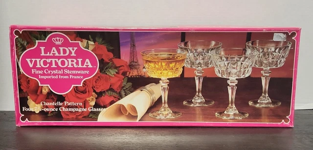 Lady Victoria Fine Crystal Stemware France 4 Champagne 7.5 Oz Chantelle Pattern