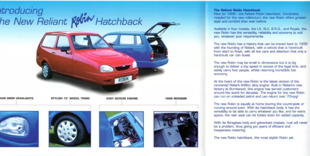 Reliant Robin Hatchback 1999 UK Market Foldout Sales Brochure LX SLX BRG Royale 2