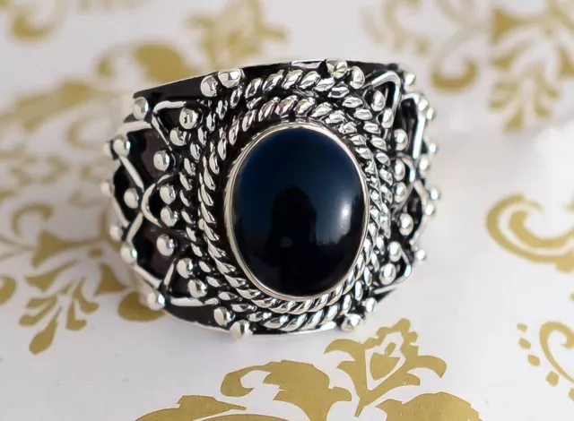 Bague ovale en argent Sterling 925 avec pierres précieuses onyx noir,...