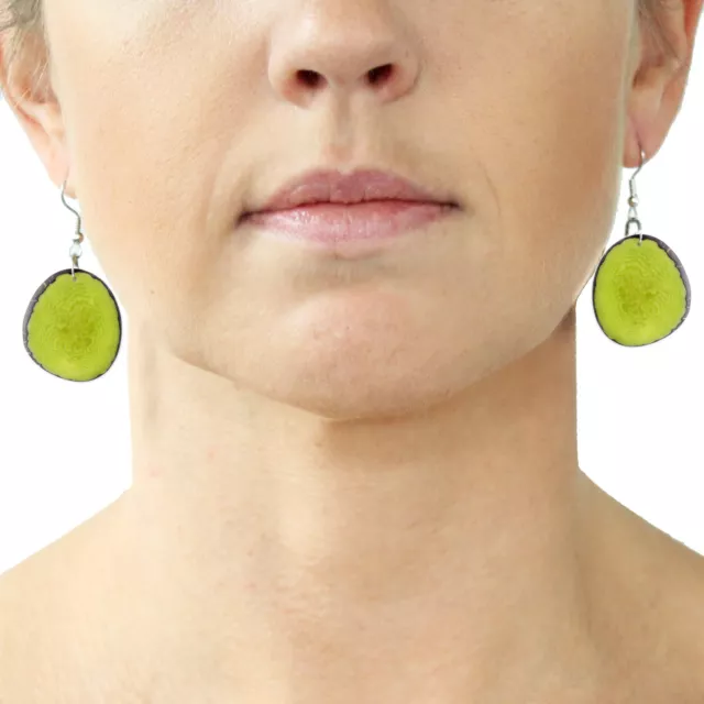 Chips Tagua Earrings Green Handmade, Fairtrade, Lightweight 2