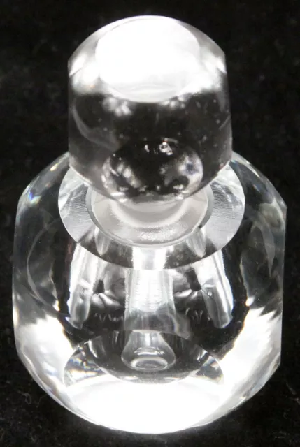 Vintage Clear Cut Crystal Glass Perfume Scent Bottle Round Faceted Vanity Old