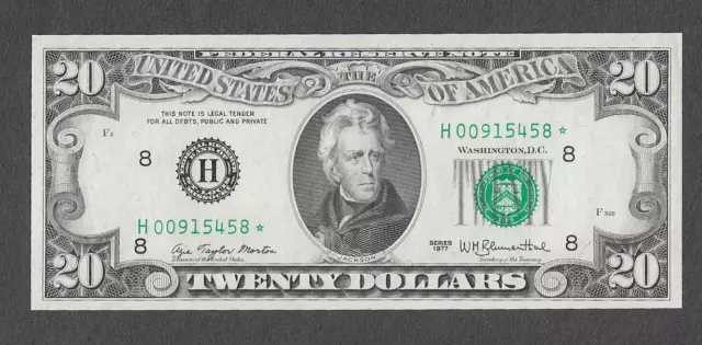 FR 2072-H* STAR UNC  St. Louis $20  Series of 1977 Green Seal Federal Res Note