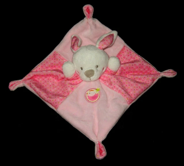 Doudou carré plat Lapin rose et blanc à pois oiseau Mots d'Enfants Leclerc
