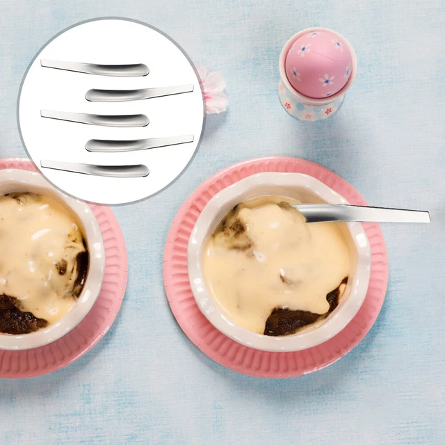 5 Pcs Egg Custard Stainless Steel Breakfast Serving Spoon Silver