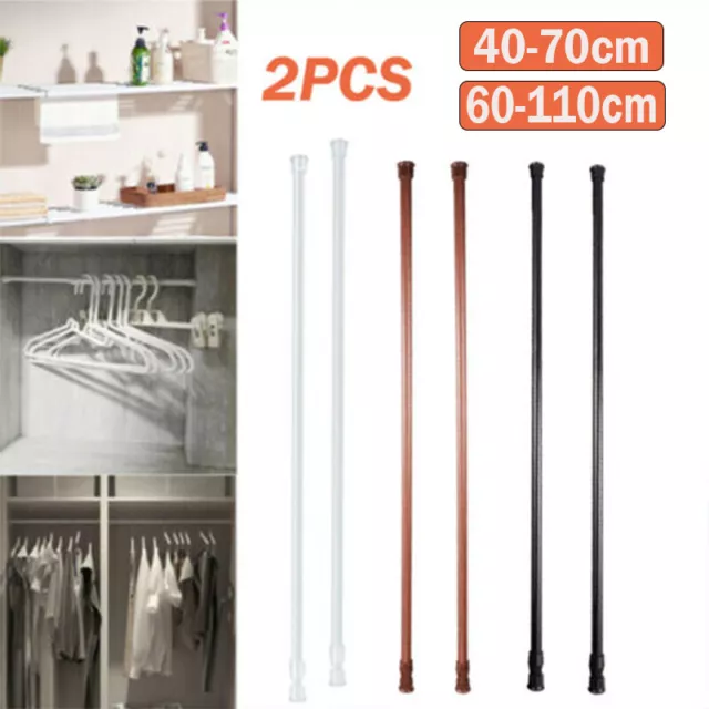 2 Sizes Tension Curtain Rod Spring Load Adjustable Curtain Pole Heavy-Duty Steel