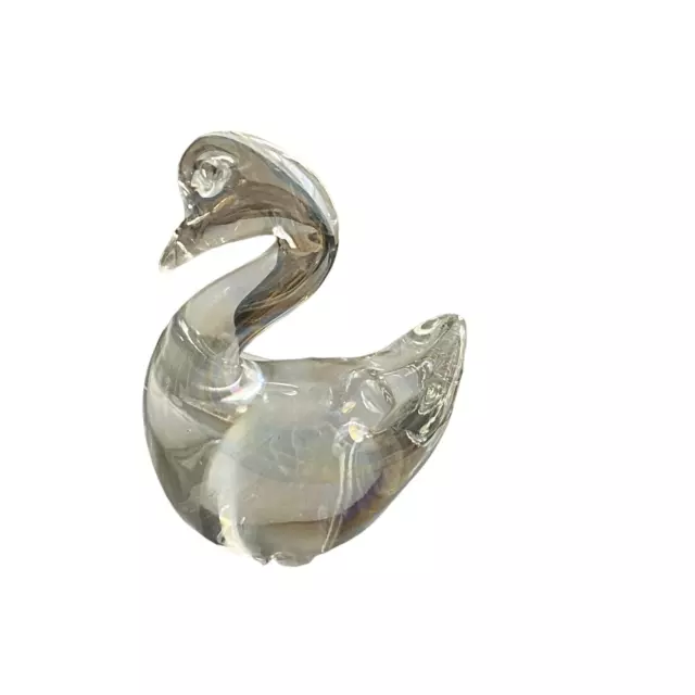 Swan Art Glass Crystal Clear Paperweight Figurine 3.5”x 2.5” 2