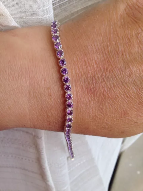 Bracelet Rivière En Argent Poinçon 925 + Orfèvre Pierres Mauves Violettes NEUF