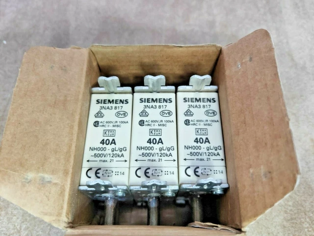 Siemens 3NA3817 Fusible 3 Pièces 40A, 500V/120kA - Neuf Inutilisé