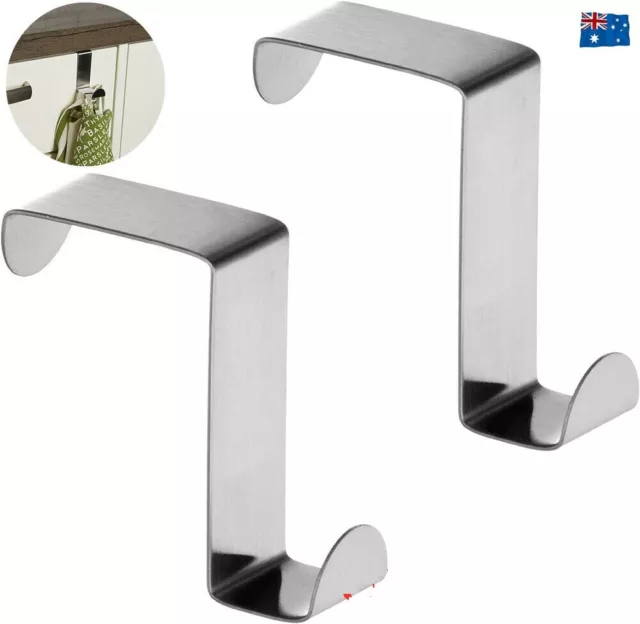 2 Pcs Stainless Steel Over Door Hook Hanger Coat Compact Clothes Holder Kitchen