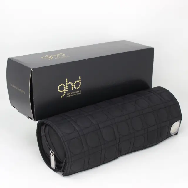 Custodia da trasporto GHD Styler e tappetino resistente al calore trapuntato cura capelli neri arrotolabile
