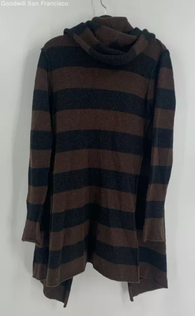 Vince Womens Black Brown Striped Knit Hooded Open Front Cardigan Sweater Small 2