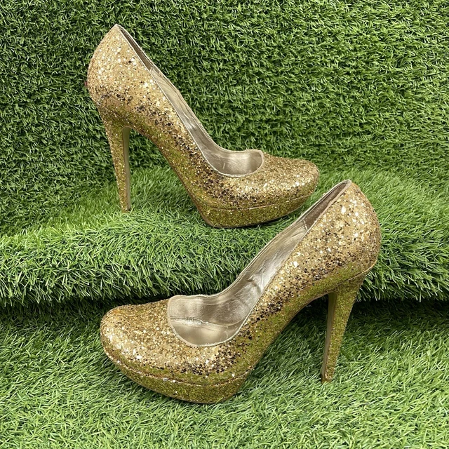 DUNE GOLD HIGH HEELS GLITTER PLATFORM STILETTO COURTS PREMIUM PARTY