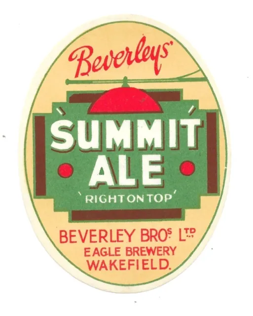 Old BEVERLEYS BREWERY Beer Bottle Label Summit Ale Wakefield Yorkshire