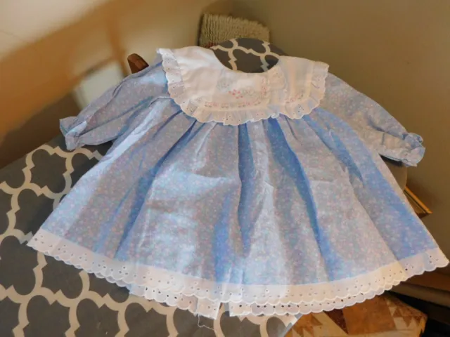 Embroidered Bluebirds Baby Dress Vintage Philippines Big Collar Size 6-9 Month