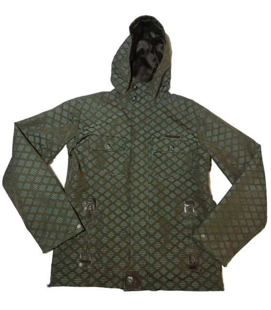 Burton Dryride Entourage Jacket Mens Small Green Geometric Hooded Snowboard Flaw