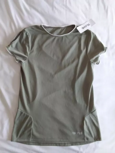 Skins -Womens Borrie Short Sleeve Top - BNWT - Small - Olive Green - RRP £40