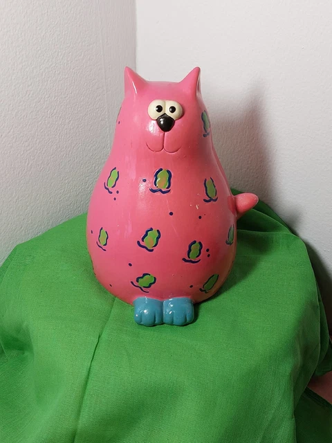 Whimsical Pink Cat Vintage Piggy Bank