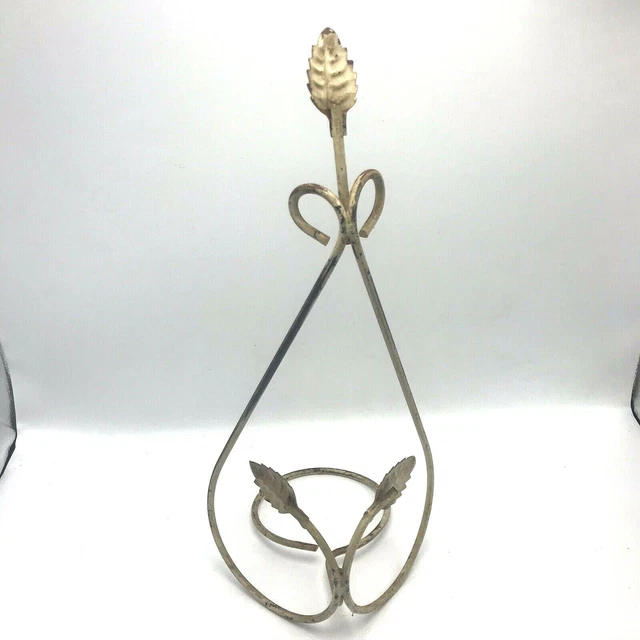 Vintage Plant Holder 15 inch Hanger Painted White Metal Chippy Rustic Retro 7