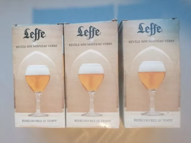 Lot de 3 Verres à pied Bière LEFFE 33 cl ANNO 1240 Abbaye BE neuf